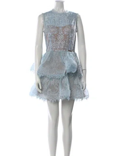 Pre-owned Bronx And Banco Lace Pattern Mini Dress In Blue