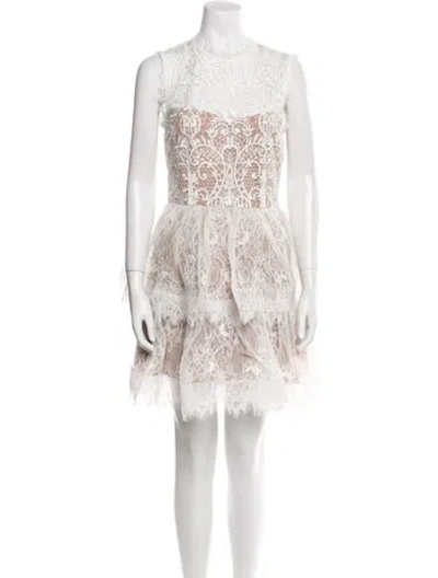 Pre-owned Bronx And Banco Lace Pattern Mini Dress In Neutral