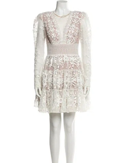 Pre-owned Bronx And Banco Lace Pattern Mini Dress In White