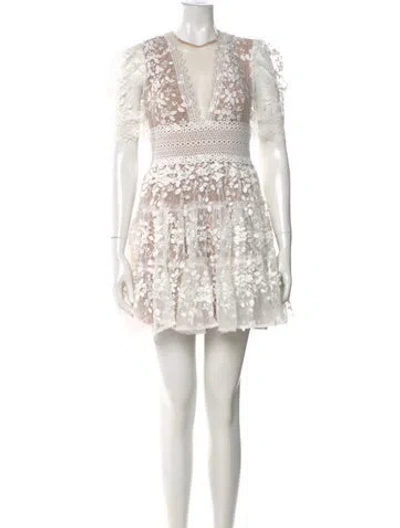 Pre-owned Bronx And Banco Lace Pattern Mini Dress In White