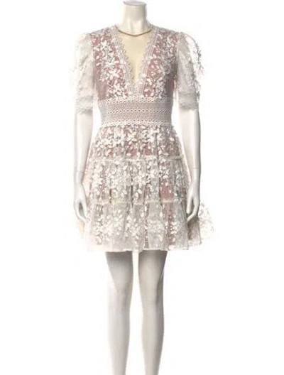 Pre-owned Bronx And Banco Lace Pattern Mini Dress In White