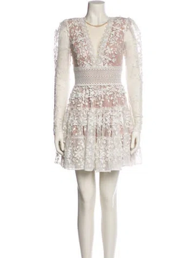 Pre-owned Bronx And Banco Lace Pattern Mini Dress In White