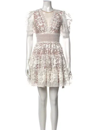 Pre-owned Bronx And Banco Lace Pattern Mini Dress In White