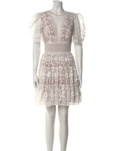Pre-owned Bronx And Banco Lace Pattern Mini Dress In White