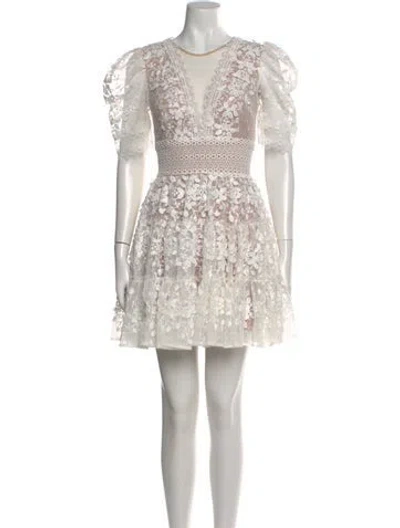 Pre-owned Bronx And Banco Lace Pattern Mini Dress In White