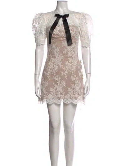 Pre-owned Bronx And Banco Lace Pattern Mini Dress In White