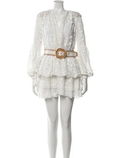Pre-owned Bronx And Banco Lace Pattern Mini Dress In White