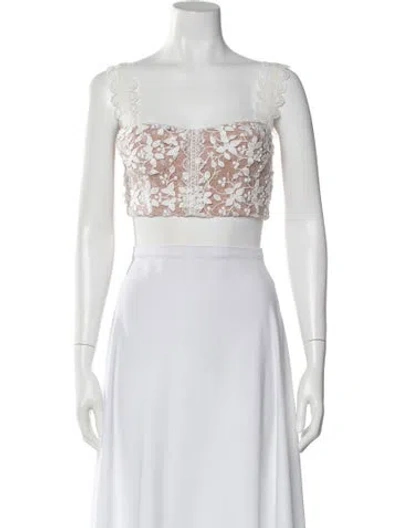 Pre-owned Bronx And Banco Lace Pattern Square Neckline Crop Top In Neutral