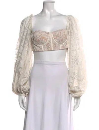 Pre-owned Bronx And Banco Lace Pattern Square Neckline Crop Top In Neutral