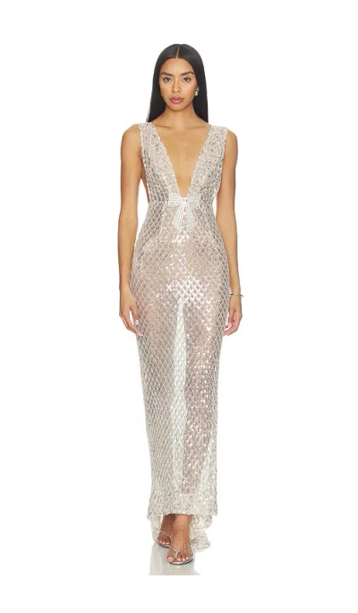 Bronx And Banco Liora Crystal Bridal V-neck Maxi Dress In Silver