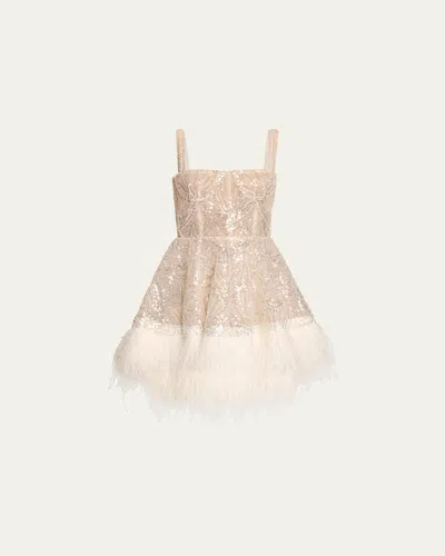 Bronx And Banco Mademoiselle Beaded Feather-trim Mini Dress In White