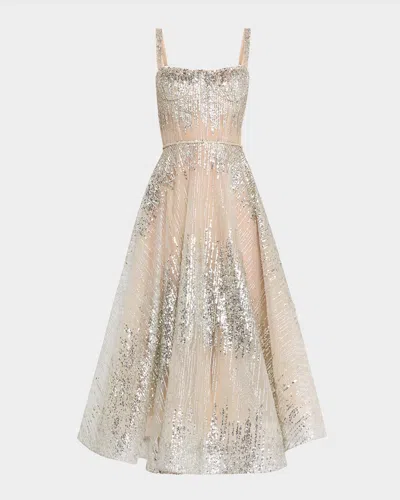 Bronx And Banco Mademoiselle Sleeveless Sequin Midi Dress In Silver