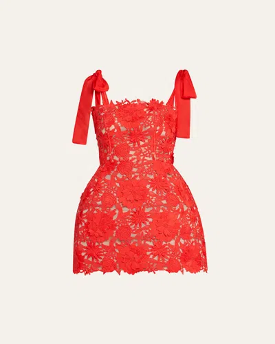 Bronx And Banco Maia Square-neck Floral Lace Mini Dress In Red