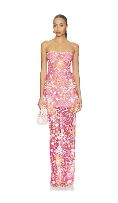 Bronx And Banco Mallorca Sequin Dahlia Strapless Maxi Dress In Pink