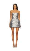 Bronx And Banco Maraya Strapless Lace-up Sequin Mini Dress In Silver