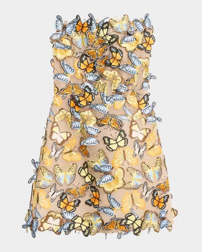 Bronx And Banco Maraya Strapless Butterfly-embroidered Mini Dress In Animal Print