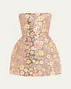 Bronx And Banco Maraya Strapless Floral Sequin Fit & Flare Mini Dress In Gold