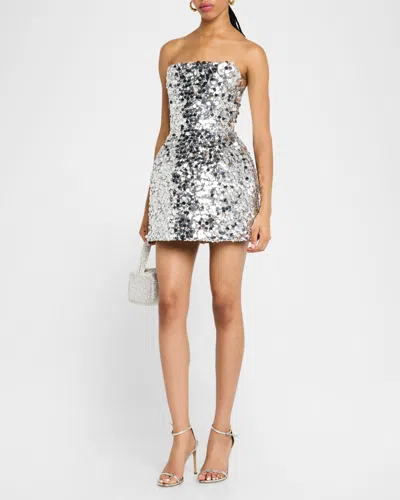 Bronx And Banco Maraya Strapless Lace-up Sequin Mini Dress In Silver