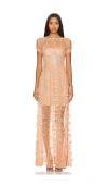 Bronx And Banco Megan Cap Sleeve Gown In Beige