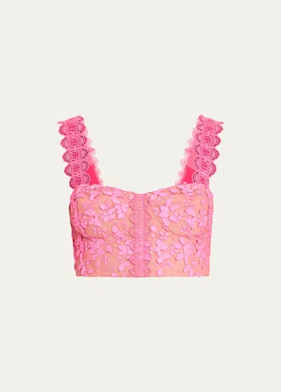 Bronx And Banco Megan Floral Applique Sweetheart Crop Top In Hot Pink