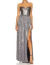 Bronx And Banco Florence Strapless Shimmer Gown In Silver