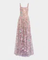 Bronx And Banco Midnight Floral-embroidered Bead & Sequin Gown In Lilac Multi