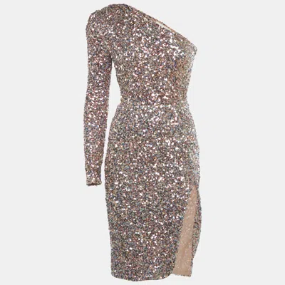 Pre-owned Bronx And Banco Multicolor Sequin Asymmetric Galaxy Midi Dress Xs