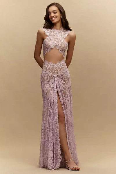 Bronx And Banco Naia Silk Lace Cutout Gown In Purple