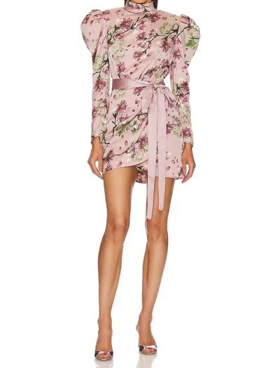 Bronx And Banco Noel Sakura Mini Long Sleeve Floral Dress In Pink And Floral