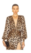 Bronx And Banco Noelle Leopard Bodysuit In Blue