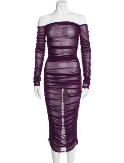 Pre-owned Bronx And Banco Off-the-shoulder Knee-length Dress In Purple