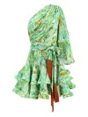 Bronx And Banco One-shoulder Ruffled Mini Dress In Green