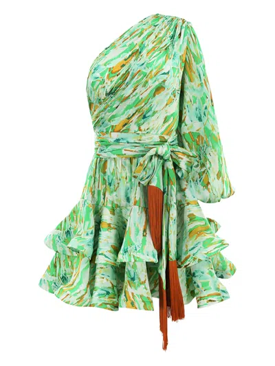 Bronx And Banco One-shoulder Ruffled Mini Dress In Green