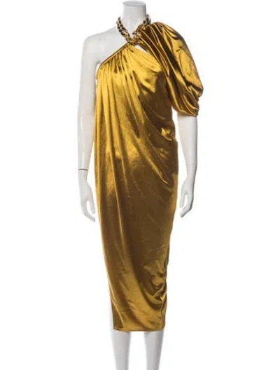 Pre-owned Bronx And Banco One-shoulder Midi Length Dress In Yellow
