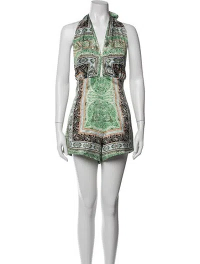 Pre-owned Bronx And Banco Patterned Halterneck Romper In Green