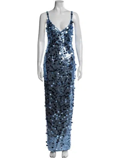 Pre-owned Bronx And Banco Patterned Long Dress In Blue