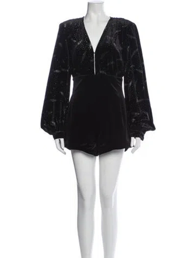 Pre-owned Bronx And Banco Patterned V-neck Romper In Black
