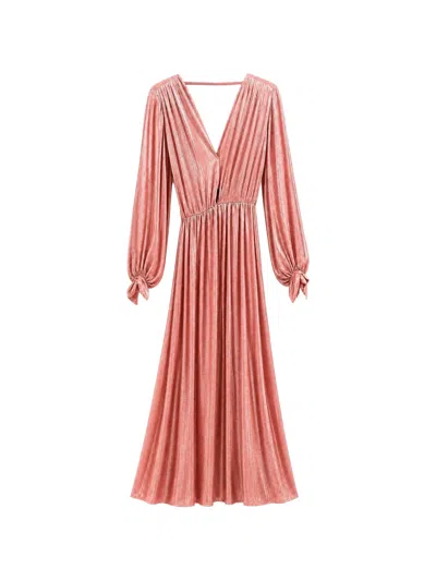 Bronx And Banco Plissé-effect V-neck Maxi Dress In Pink