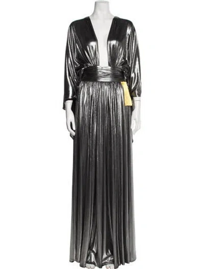 Pre-owned Bronx And Banco Plunge Neckline Long Dress In Gray
