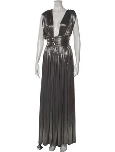 Pre-owned Bronx And Banco Plunge Neckline Long Dress In Gray