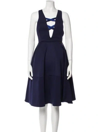 Pre-owned Bronx And Banco Plunge Neckline Midi Length Dress W/ Tags In Blue
