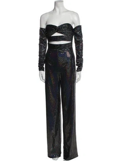 Pre-owned Bronx And Banco Polka Dot Print Off-the-shoulder Jumpsuit In Black