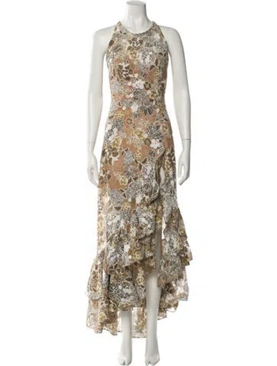 Pre-owned Bronx And Banco Printed Long Dress In Brown