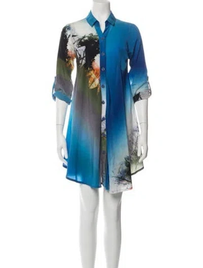 Pre-owned Bronx And Banco Printed Midi Length Dress In Blue