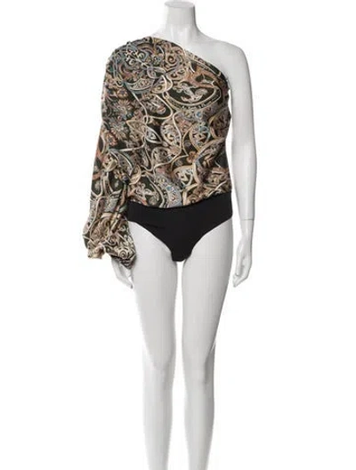 Pre-owned Bronx And Banco Printed One-shoulder Bodysuit W/ Tags In Brown
