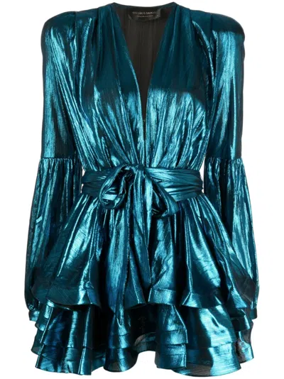 Bronx And Banco Ruffle-detailing V-neck Dress In Blue