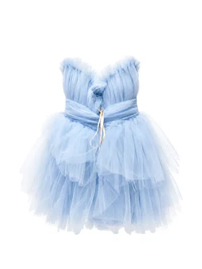 Bronx And Banco Ruffled Tulle Mini Dress In Blue