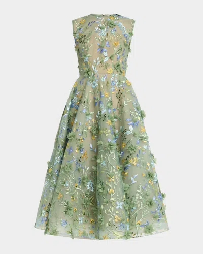 BRONX AND BANCO SABA SLEEVELESS FLORAL-EMBROIDERED MIDI DRESS