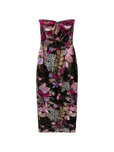 Bronx And Banco Sequin-embellished Floral-embroidered Midi Dress In Black