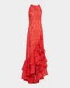 Bronx And Banco Sicilia High-low Ruffle Lace Gown In Red